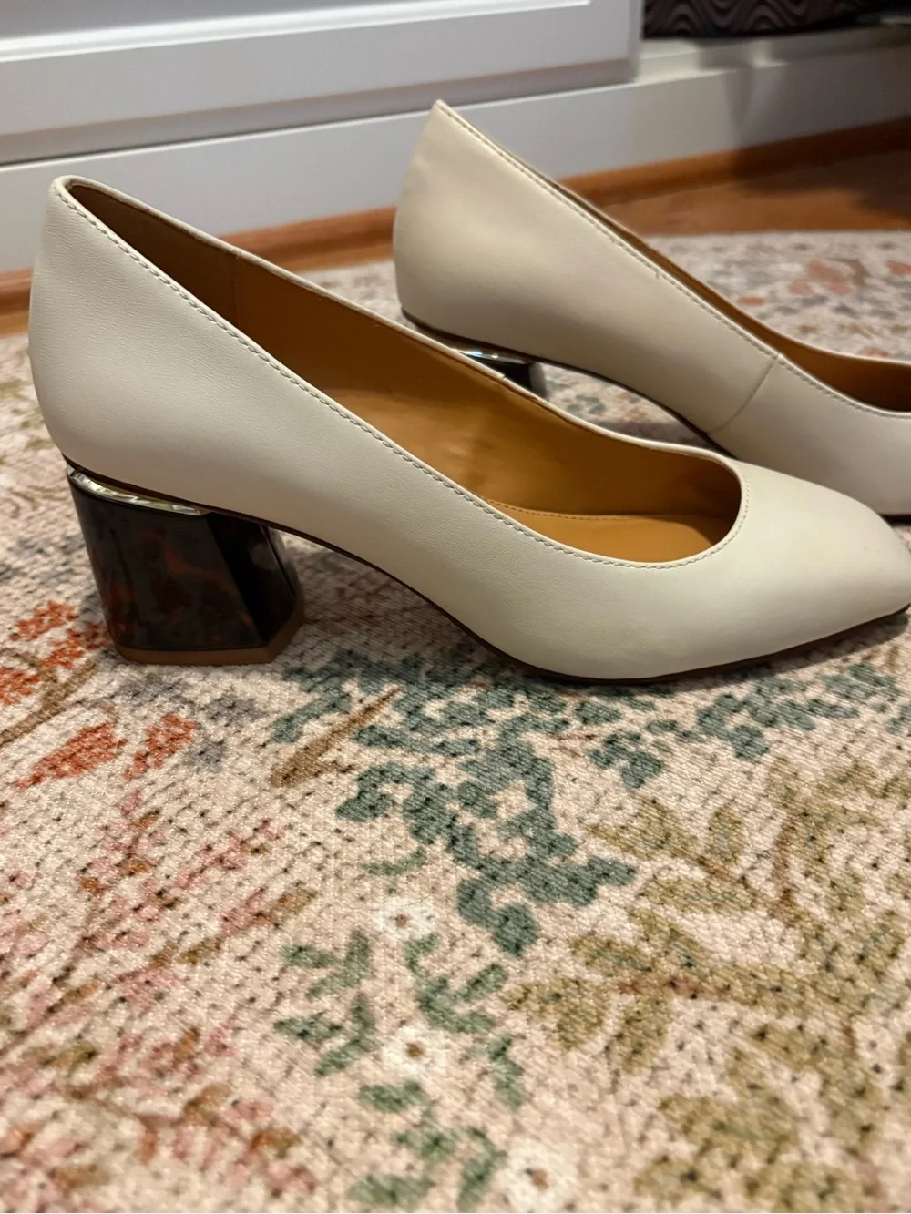 J.CREW Womens Leather Square Toe Casual Heels Pumps Size 8 White Tortoise Shell